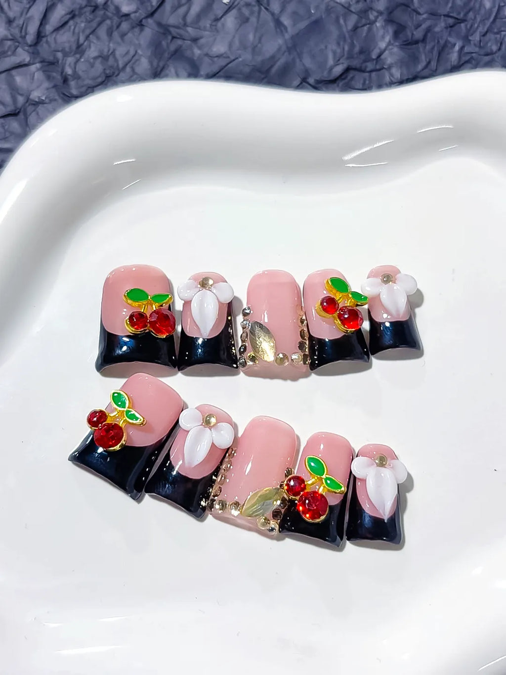 L228 - Short Pink Black Duck Abstract Cherry Floral