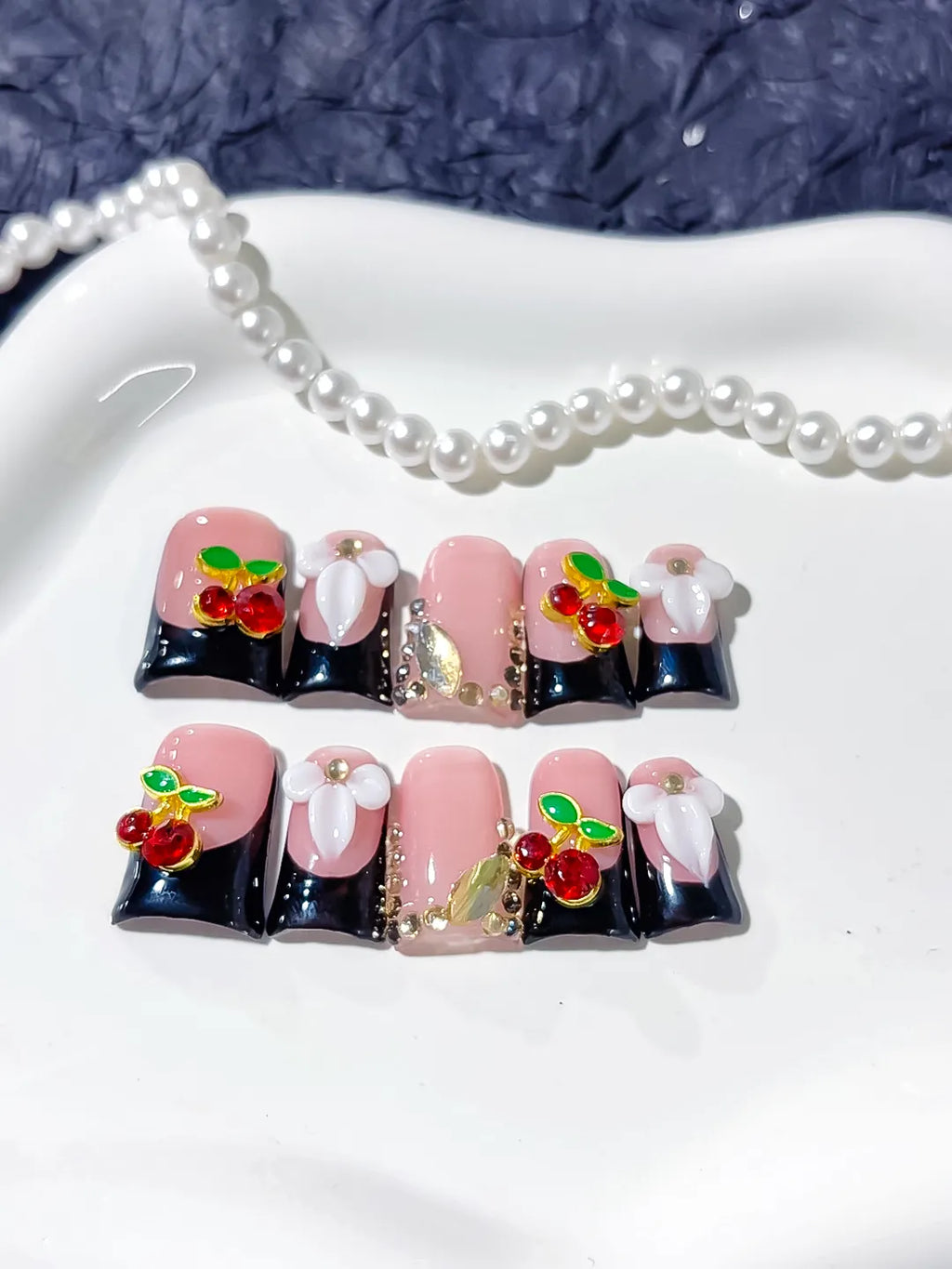 L228 - Short Pink Black Duck Abstract Cherry Floral