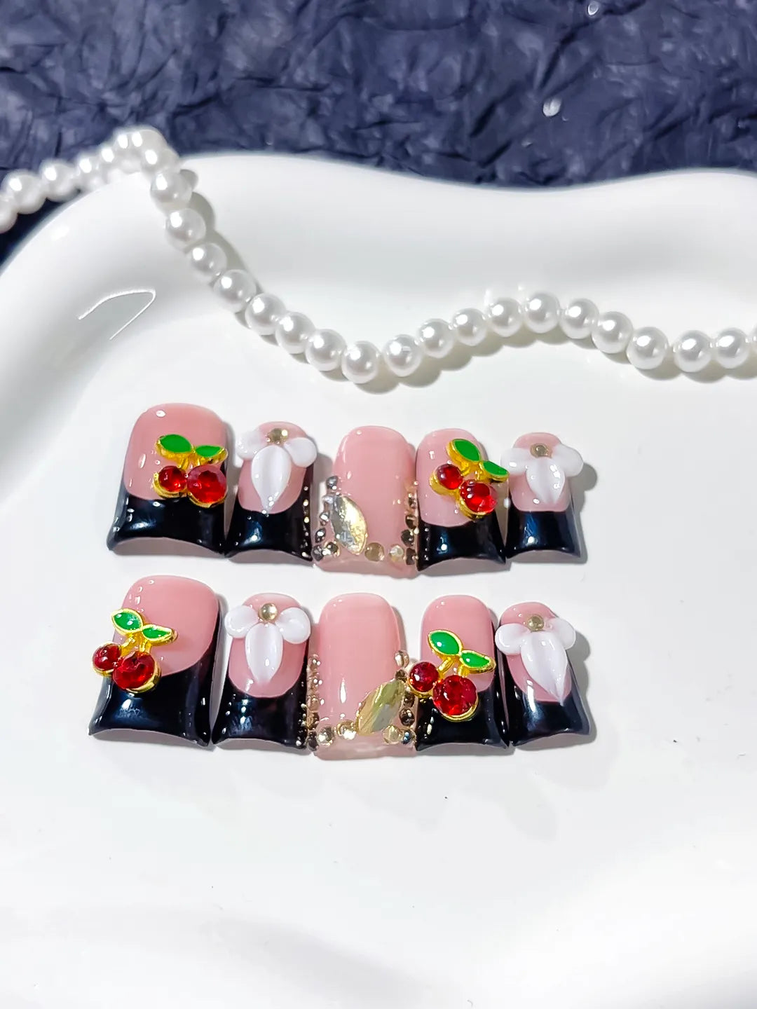 L228 - Short Pink Black Duck Abstract Cherry Floral