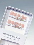 L229 - Short Nude White Duck French tip Flower Rhinestone