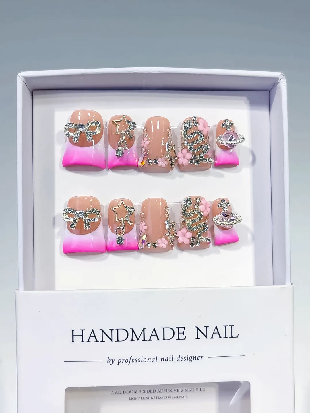 L230 - Short Nude Pink Duck French tip Flower Snake