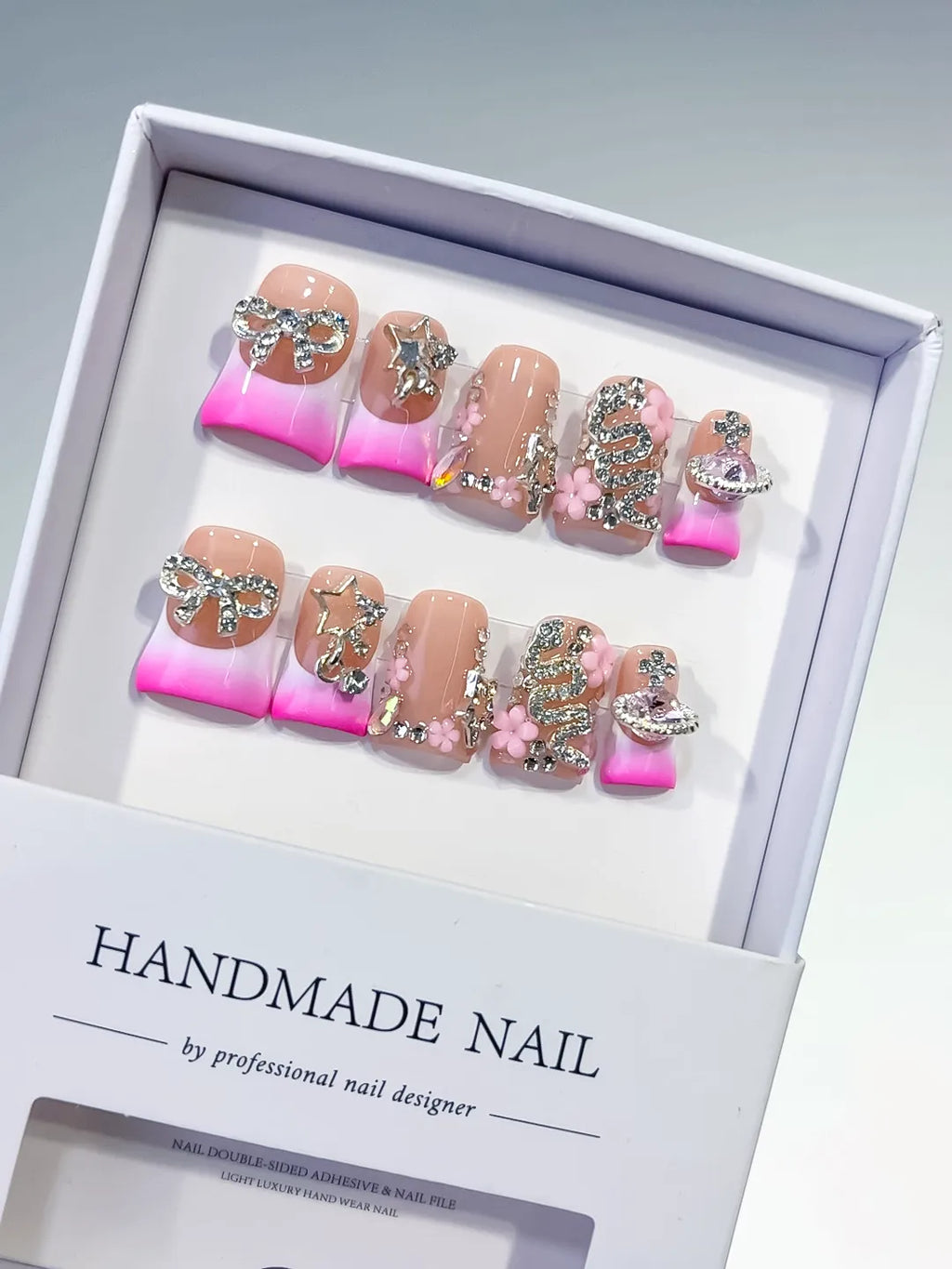 L230 - Short Nude Pink Duck French tip Flower Snake