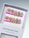 L230 - Short Nude Pink Duck French tip Flower Snake