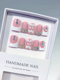 L231 - Short Pink White Duck French tip Bow Rhinestone