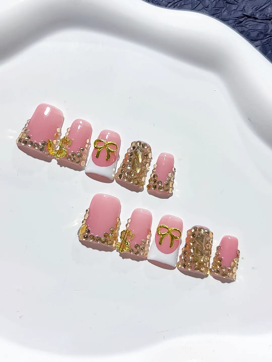 L234 - Short Pink White Duck Glitter Bow