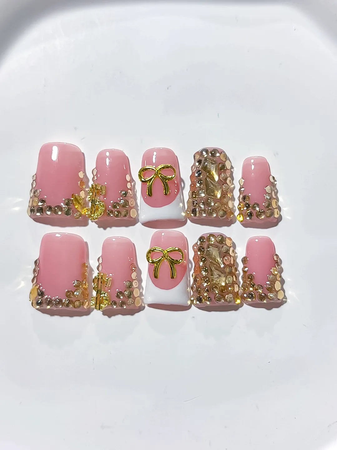 L234 - Short Pink White Duck Glitter Bow