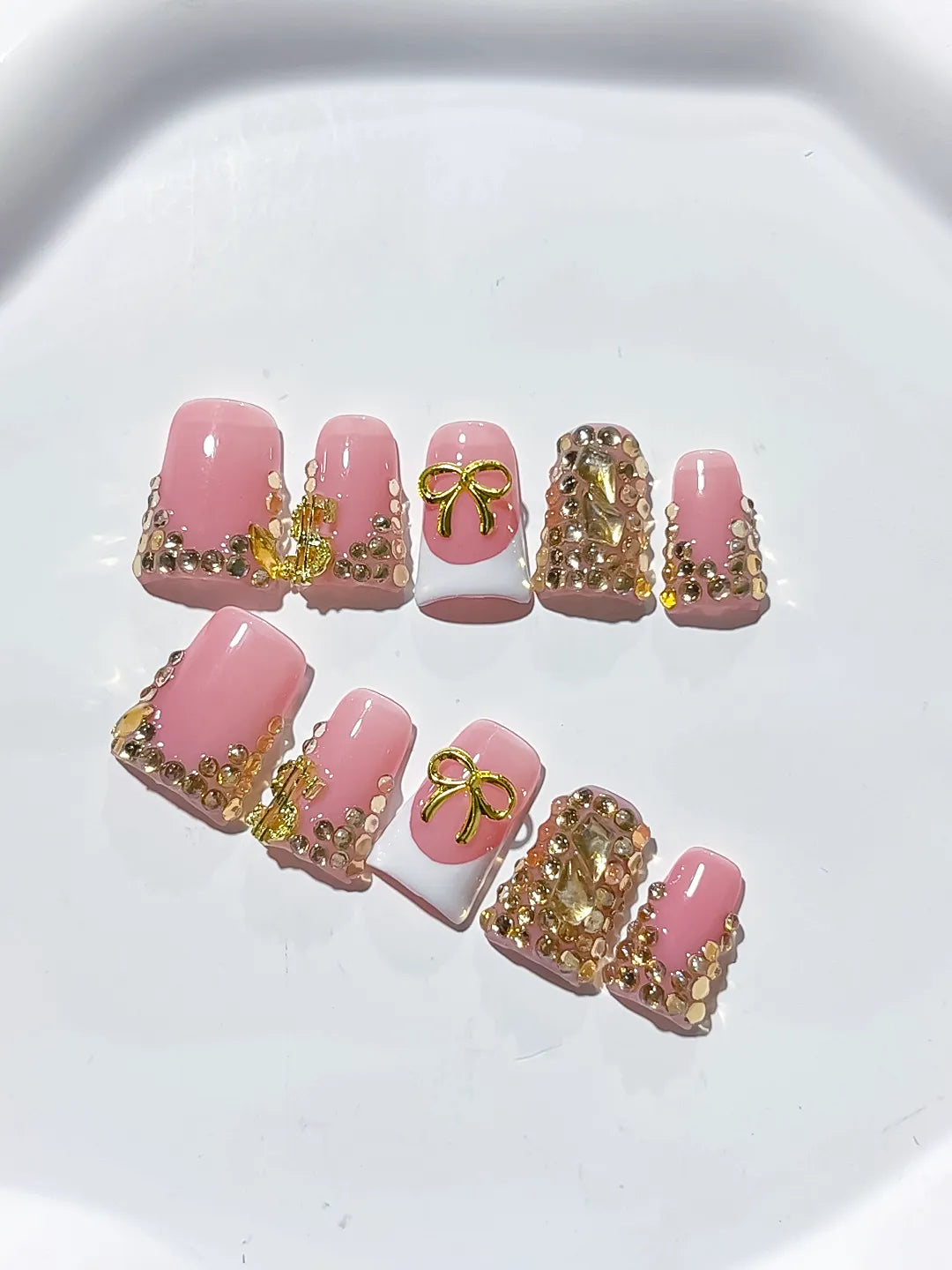 L234 - Short Pink White Duck Glitter Bow