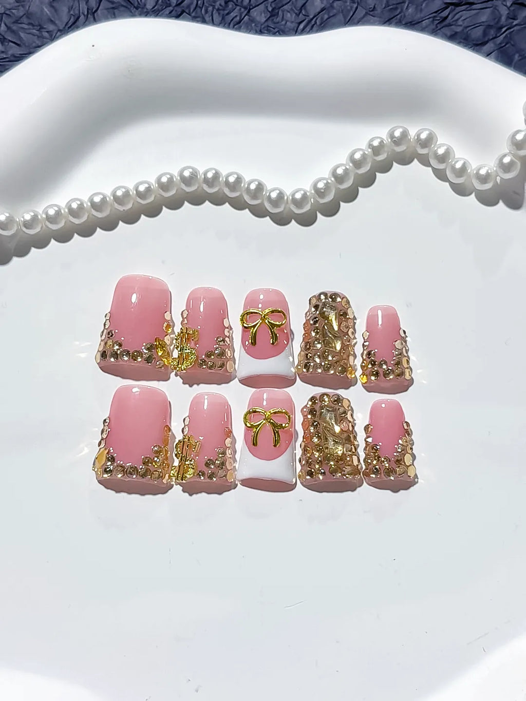 L234 - Short Pink White Duck Glitter Bow