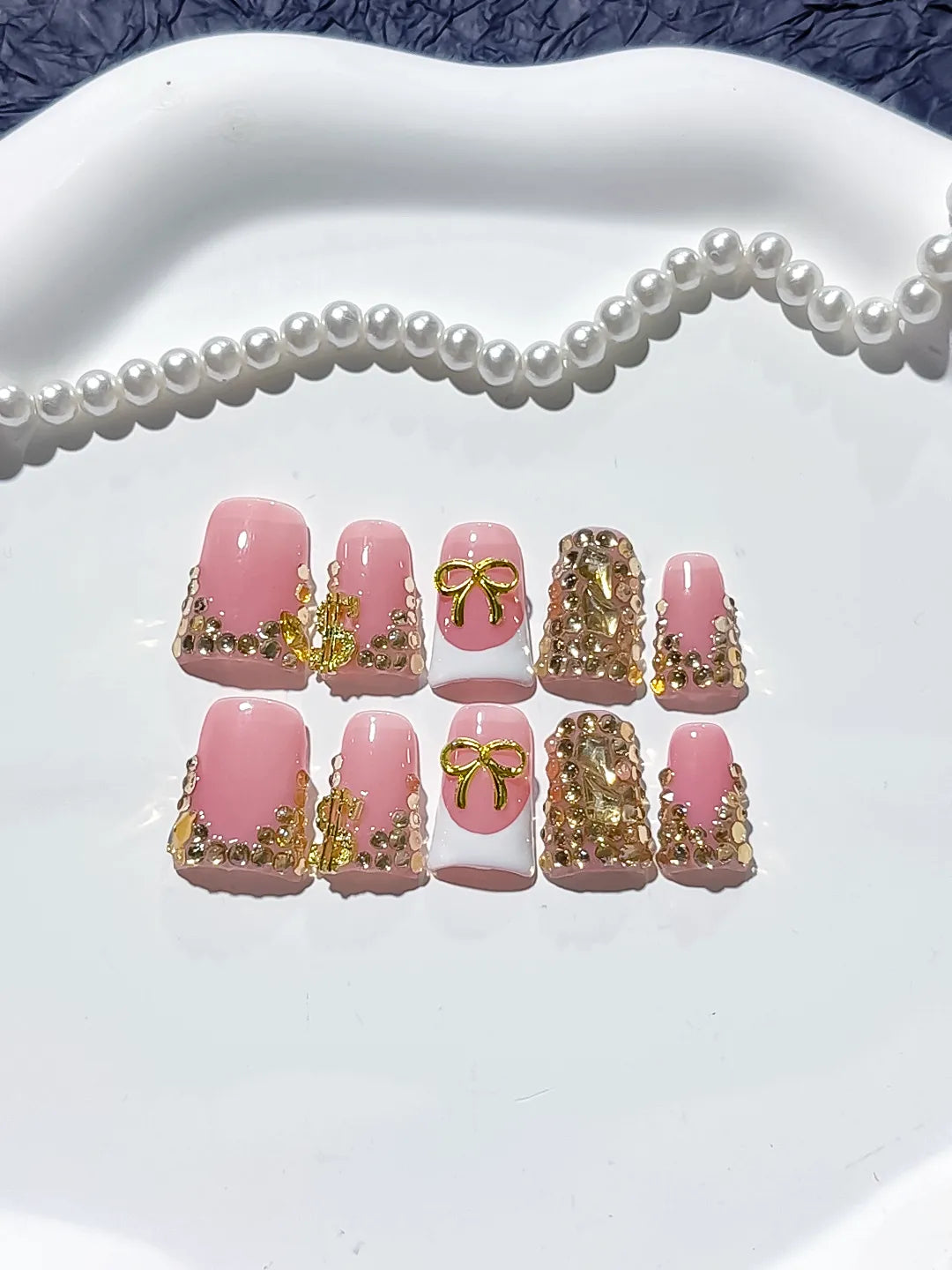 L234 - Short Pink White Duck Glitter Bow