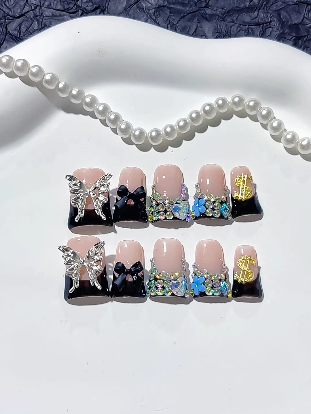 L236 - Short Nude Black Duck Abstract Bow Butterfly