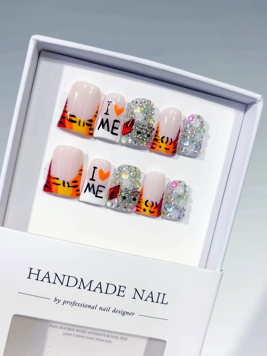 L238 - Short Nude White Duck Abstract Text Rhinestone