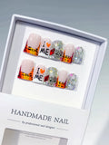 L238 - Short Nude White Duck Abstract Text Rhinestone