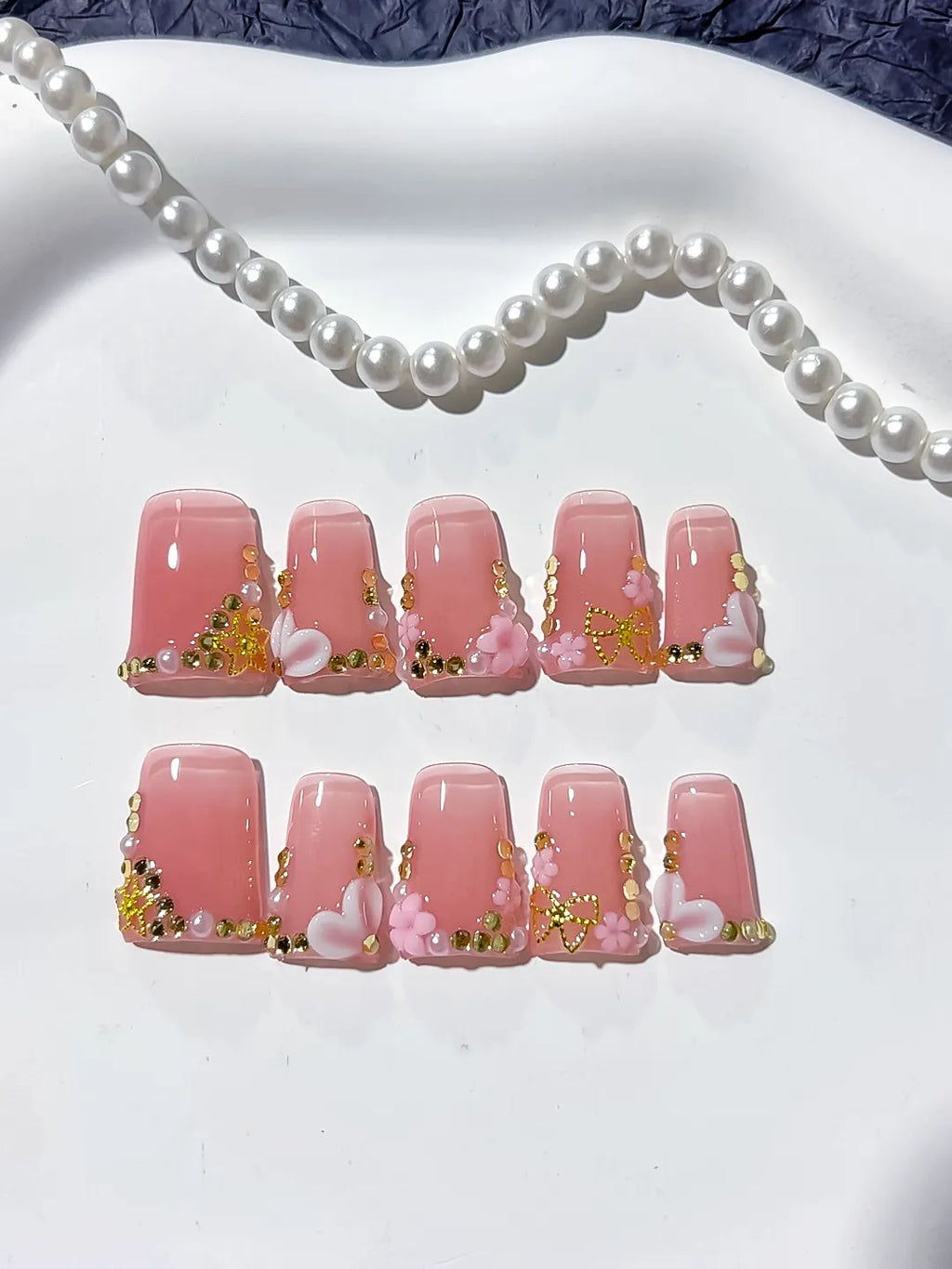 L239 - Short Pink White Duck Solid color Flower Butterfly