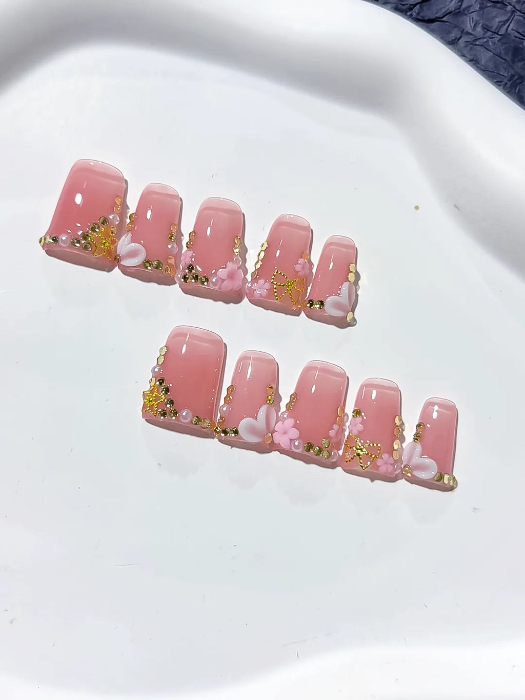 L239 - Short Pink White Duck Solid color Flower Butterfly
