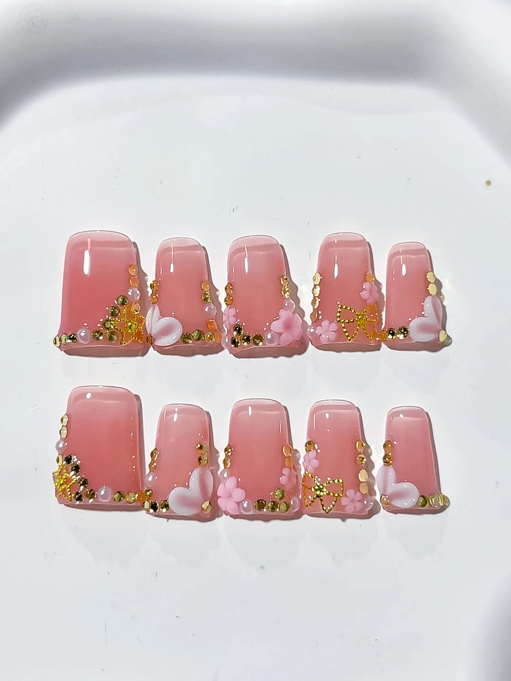 L239 - Short Pink White Duck Solid color Flower Butterfly
