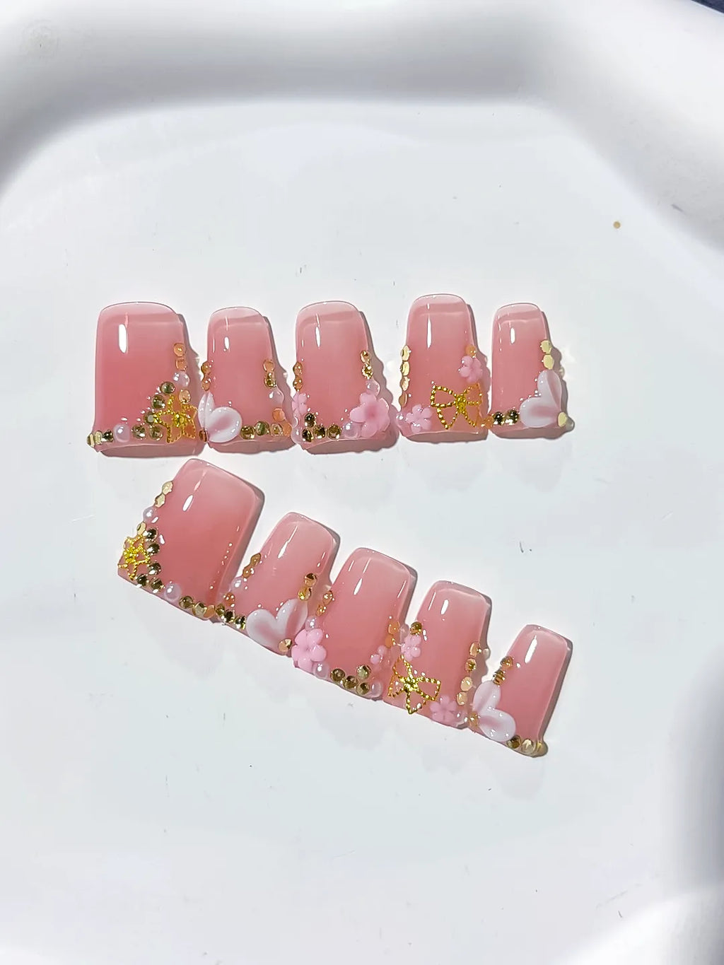 L239 - Short Pink White Duck Solid color Flower Butterfly