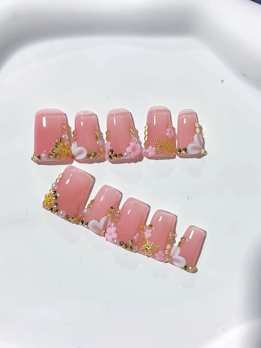 L239 - Short Pink White Duck Solid color Flower Butterfly