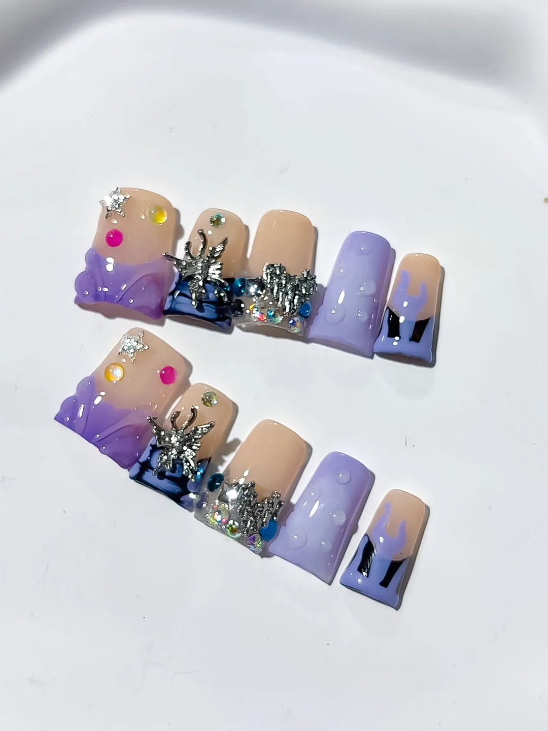 L243 - Short Nude Purple Duck Abstract Flower Star