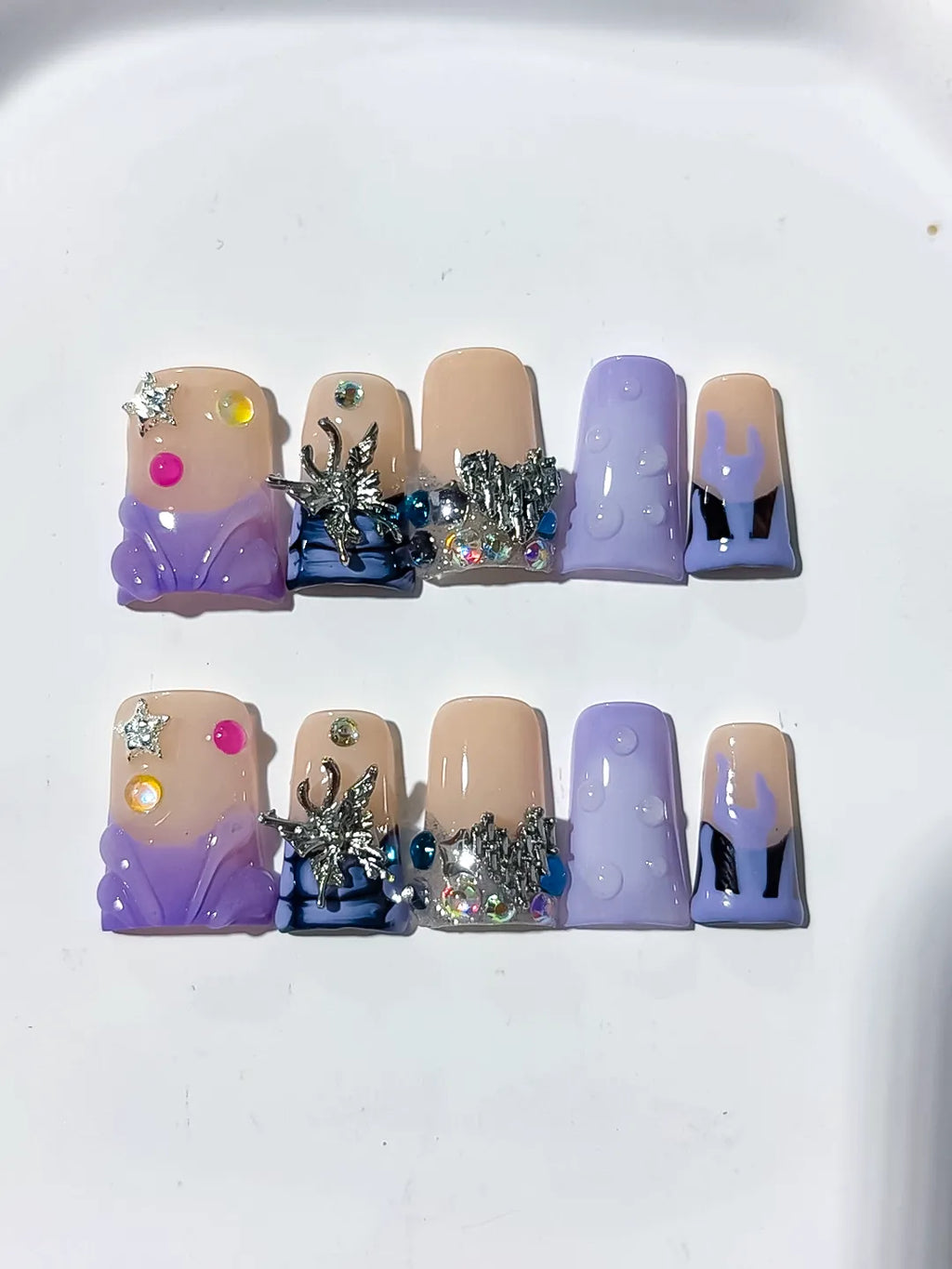 L243 - Short Nude Purple Duck Abstract Flower Star