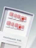 L244 - Short Pink White Duck French tip Flower 3D