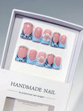 L245 - Short Pink Blue Duck Abstract Flower Rhinestone