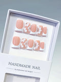 L247 - Short Nude White Duck French tip Flower Rhinestone