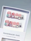 L248 - Short Pink White Duck French tip Hello Kitty Bow