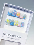 L250 - Short Blue White Duck Abstract Flower Glitter