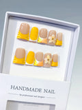 L251 - Short Nude Yellow Duck French tip Flower