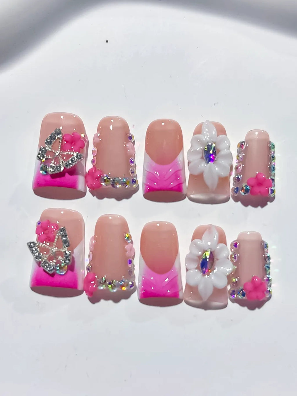 L266 - Short Nude Pink Duck Abstract Flower Butterfly