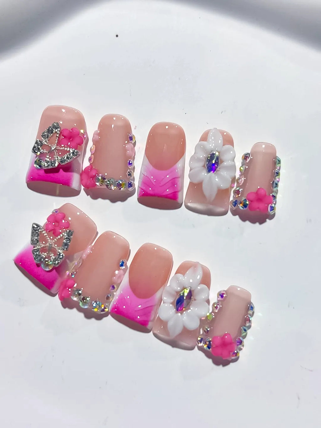 L266 - Short Nude Pink Duck Abstract Flower Butterfly