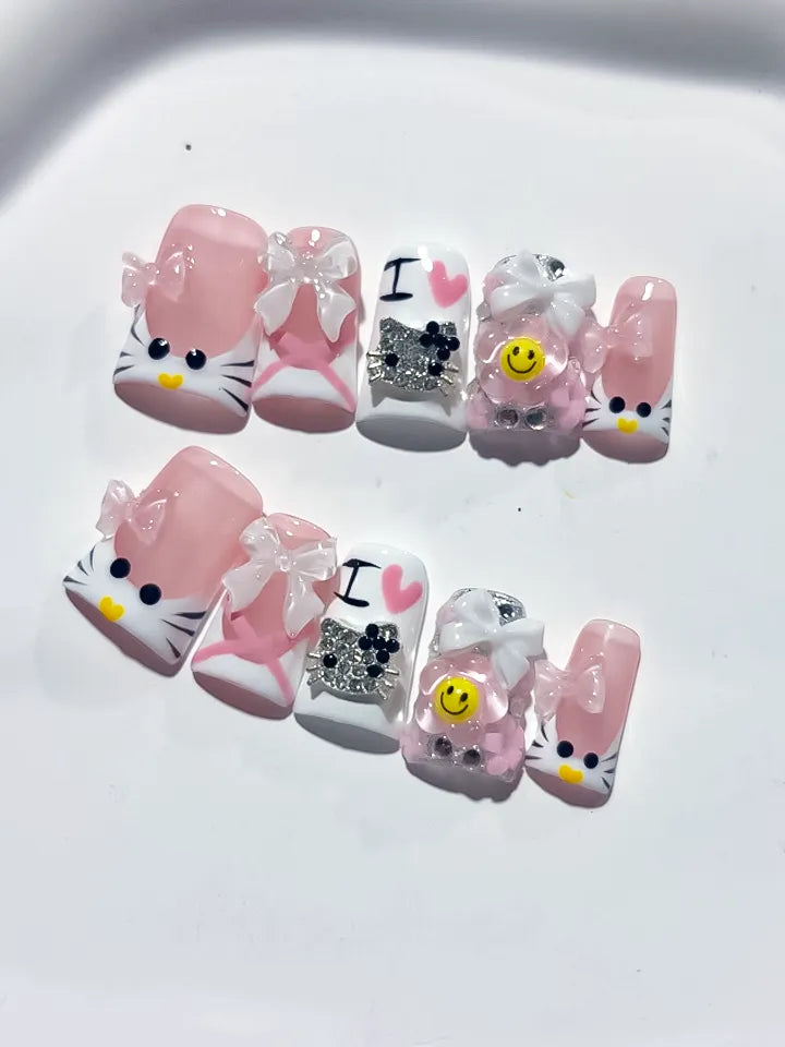 L270 - Short Pink White Duck Abstract Bow Smile