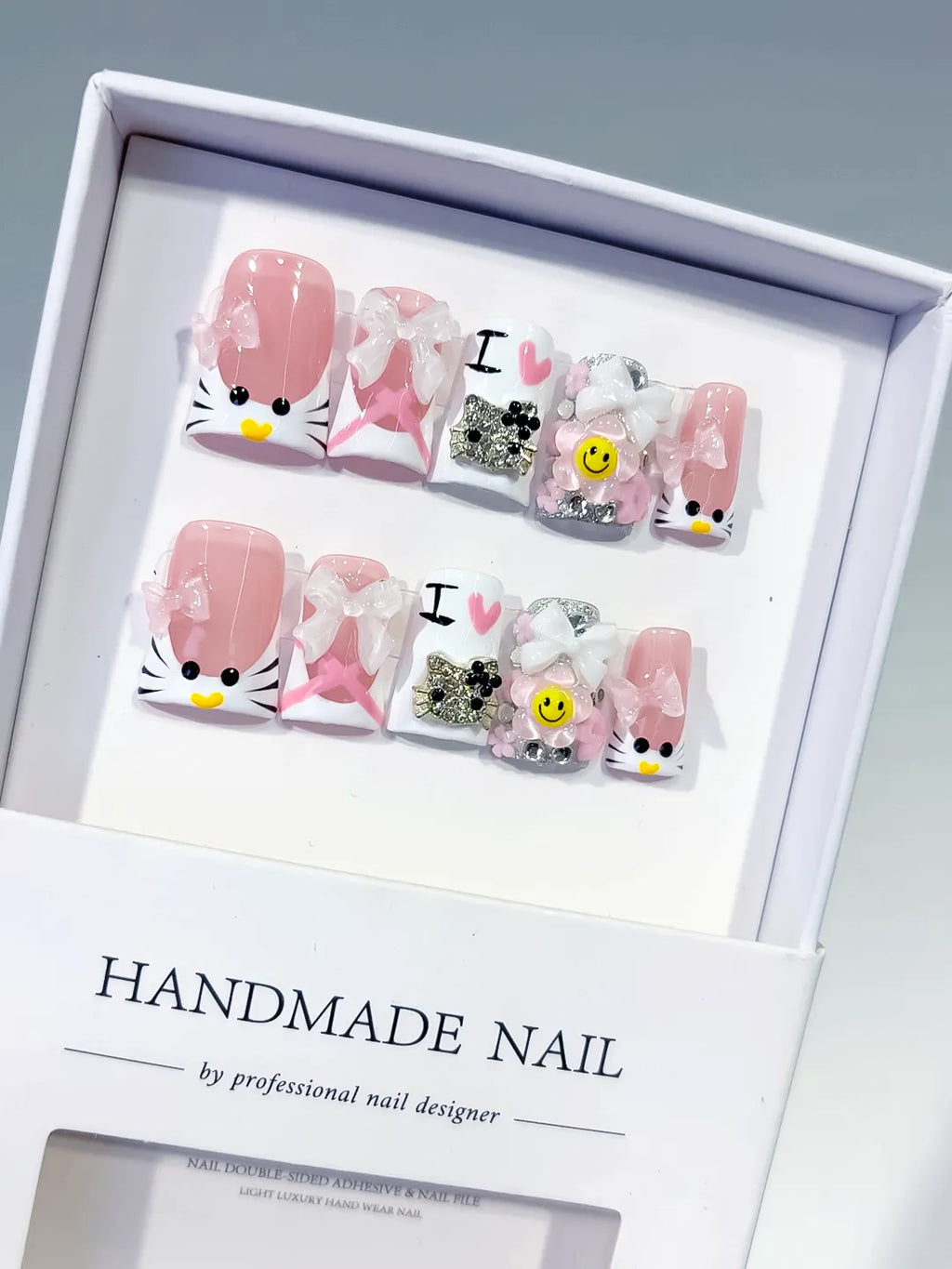 L270 - Short Pink White Duck Abstract Bow Smile