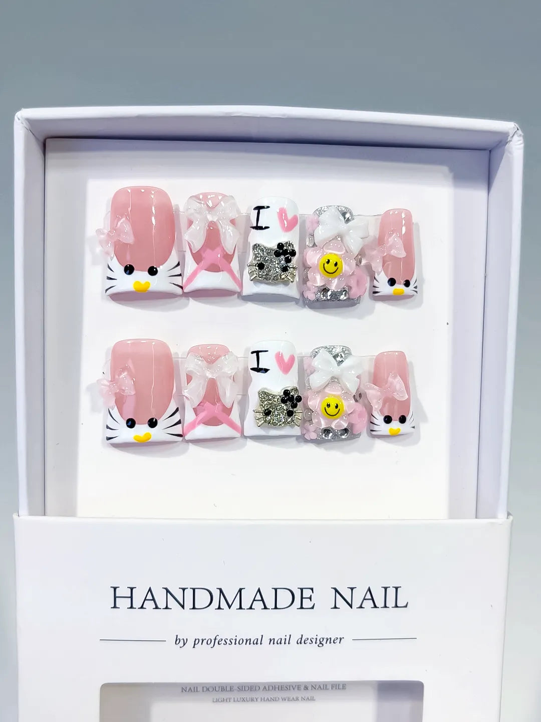 L270 - Short Pink White Duck Abstract Bow Smile