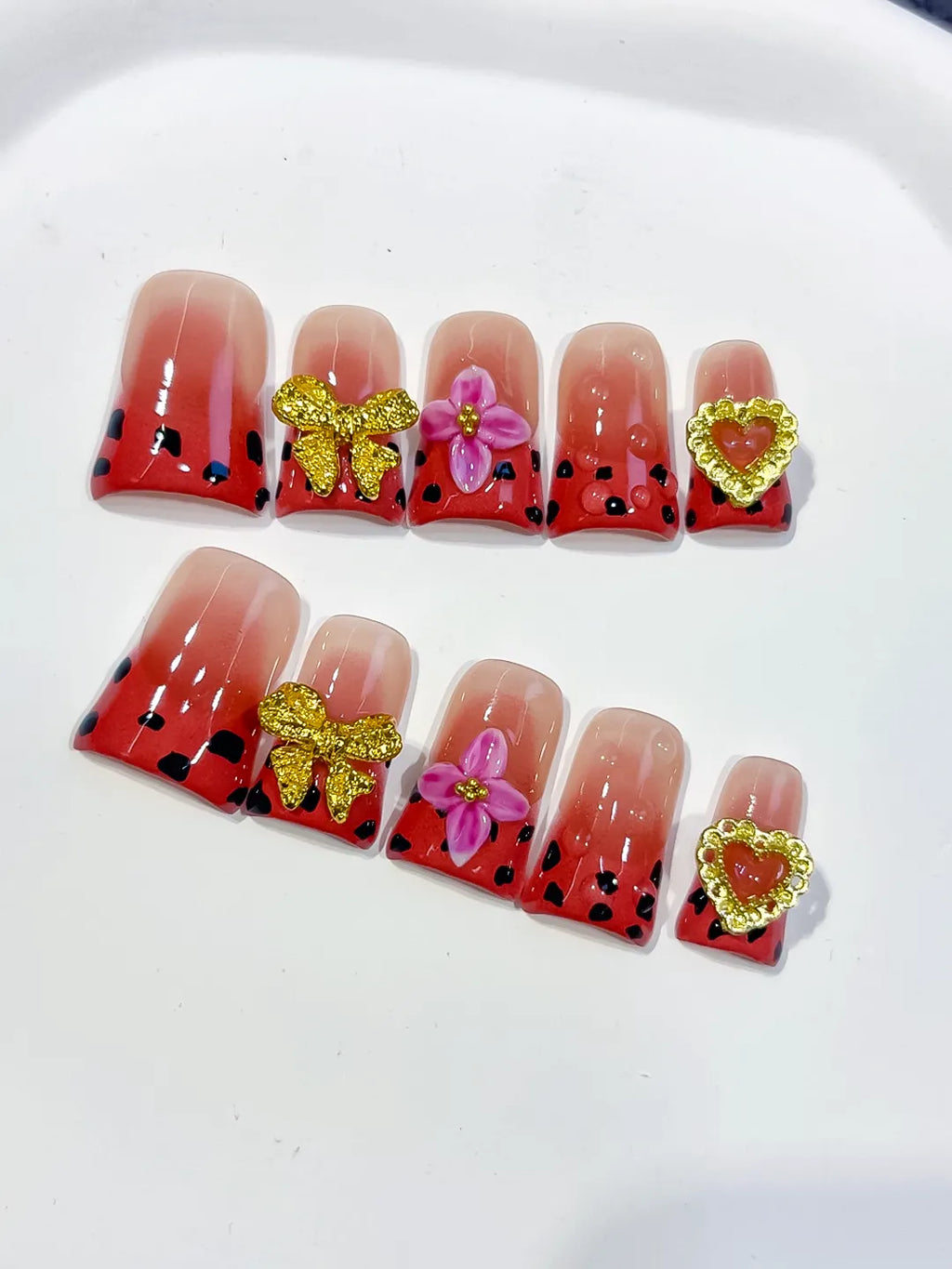 L271 - Short Nude Red Duck Abstract Bow Flower