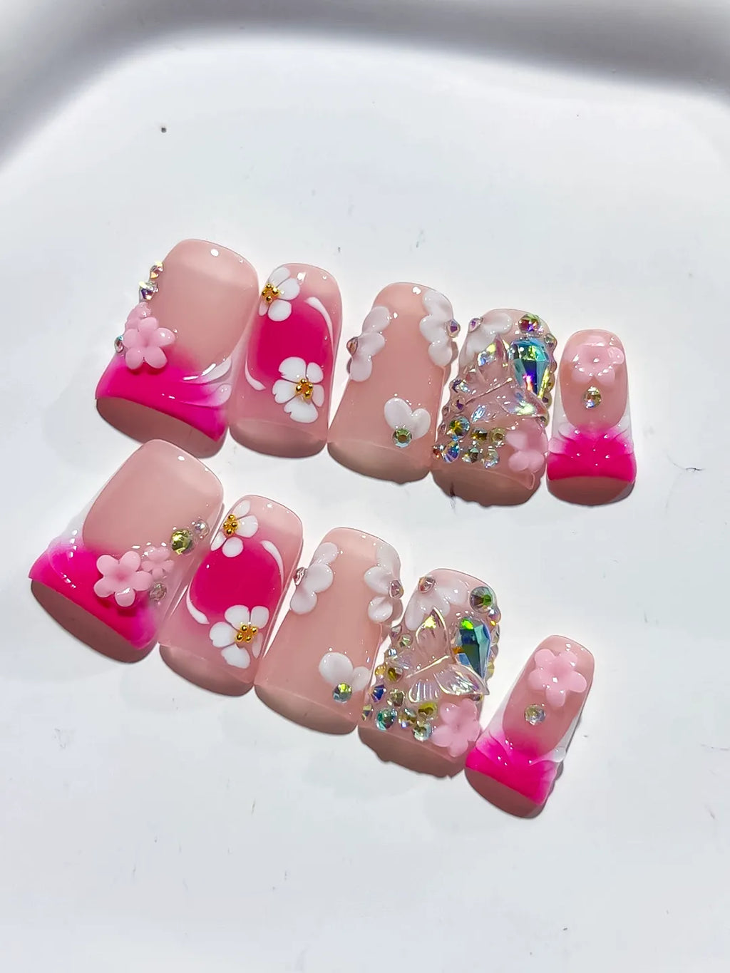 L273 - Short Pink White Duck Abstract Flower Rhinestone