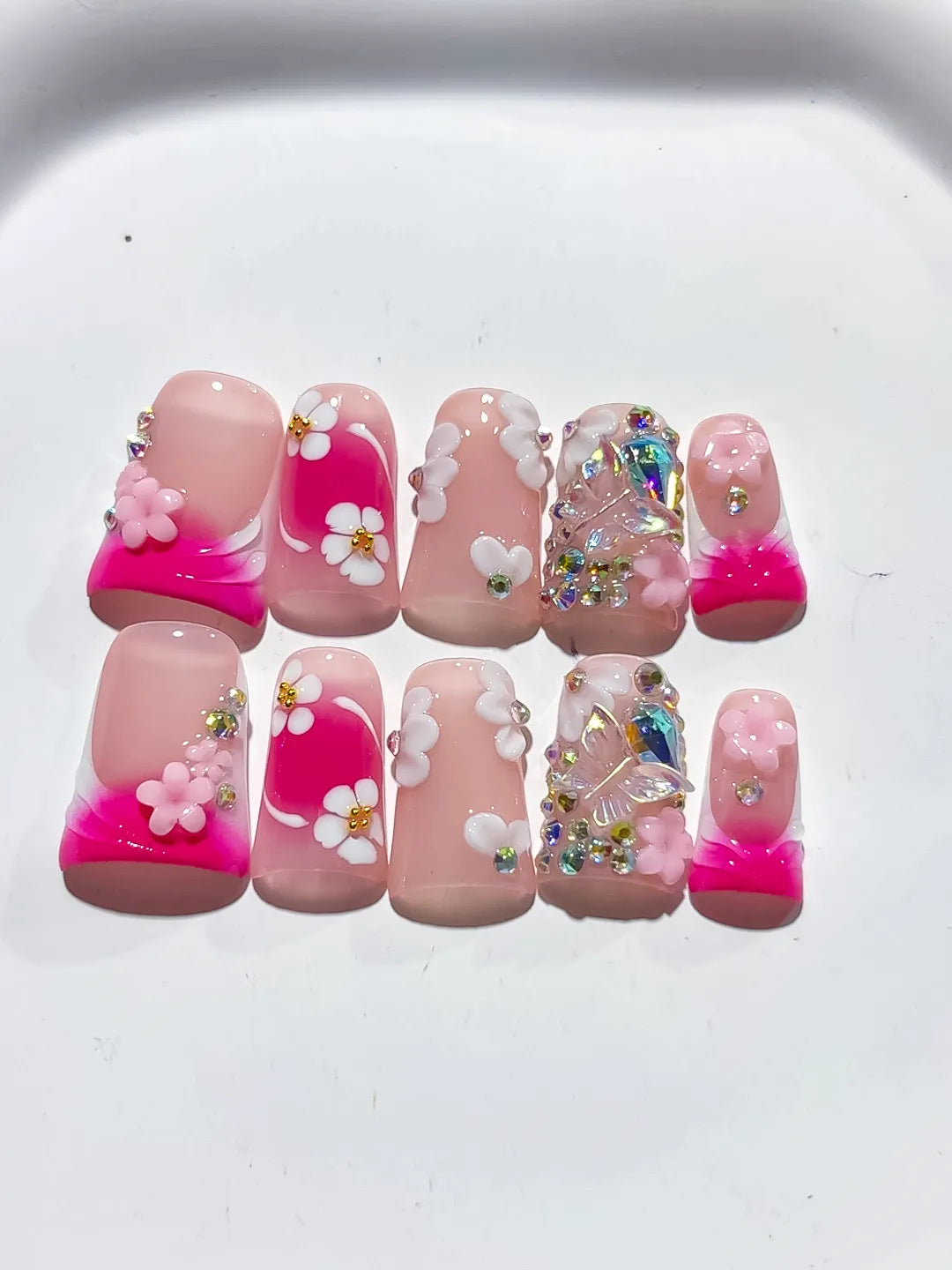 L273 - Short Pink White Duck Abstract Flower Rhinestone