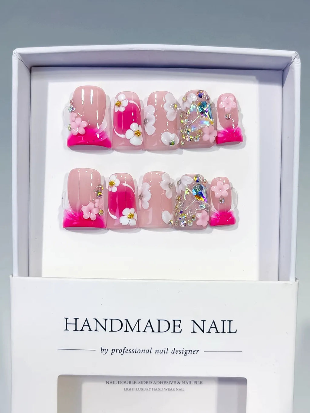 L273 - Short Pink White Duck Abstract Flower Rhinestone