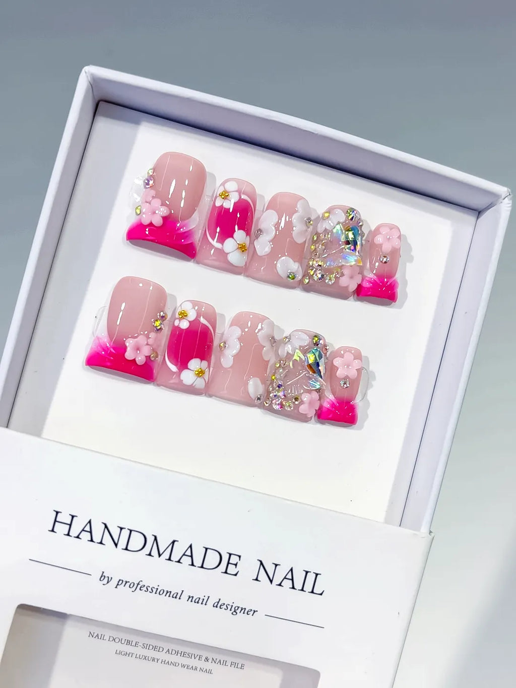 L273 - Short Pink White Duck Abstract Flower Rhinestone