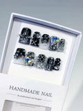 L274 - Short Black Silver Duck Glitter Heart Star