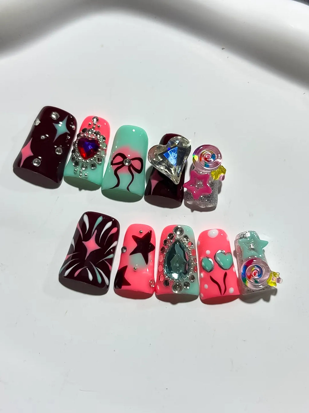 L275 - Short Red Pink Duck Abstract Heart Bow