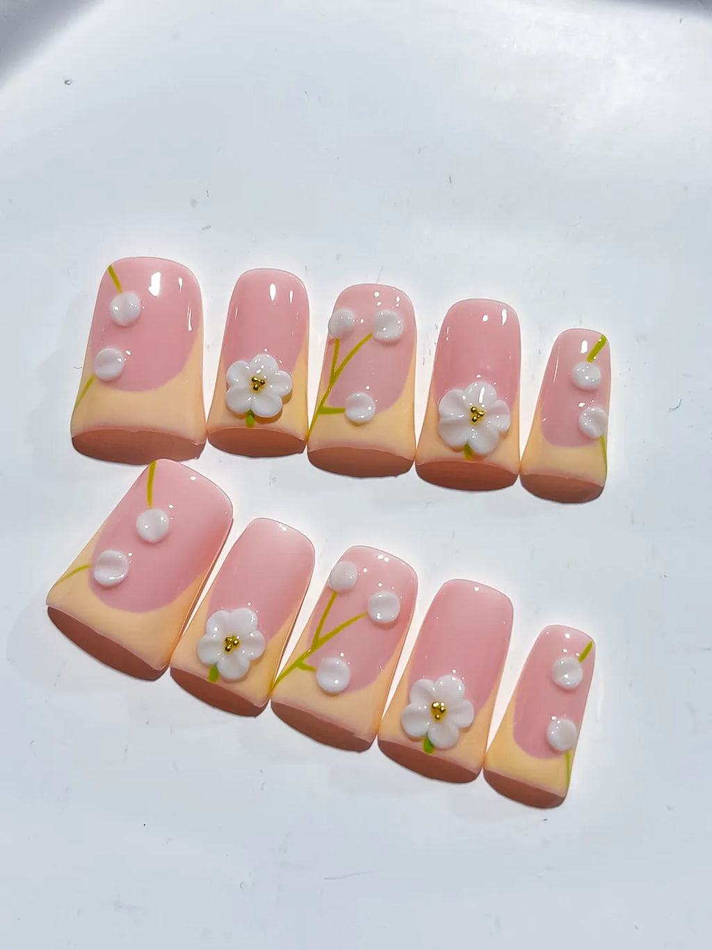 L277 - Short Pink Nude Duck French tip Flower Pearl