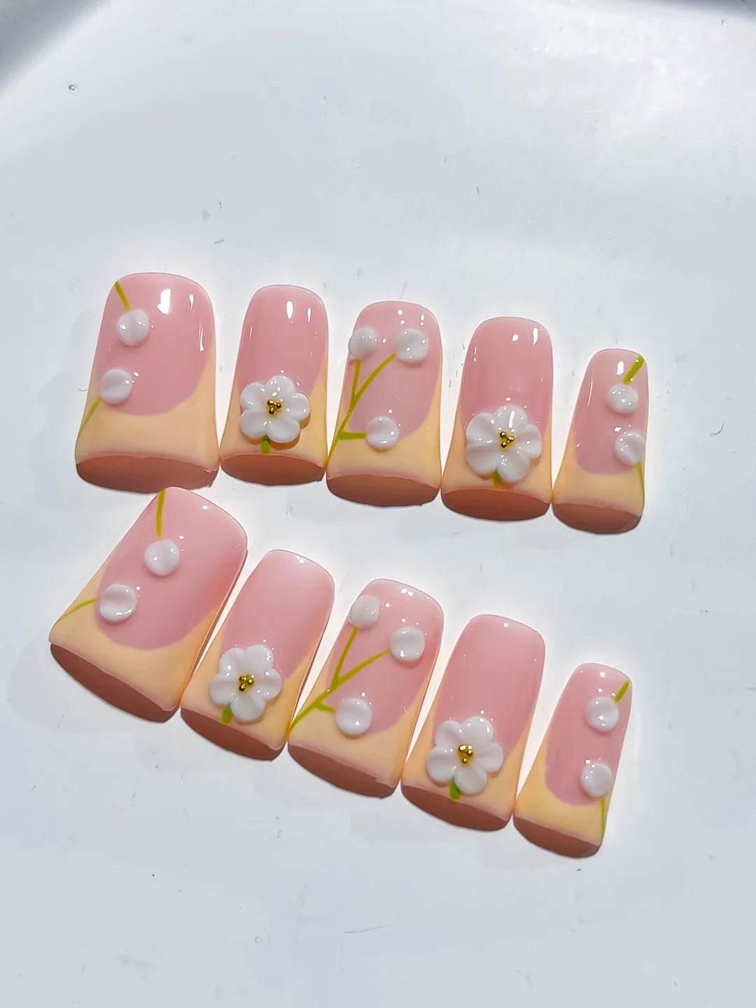 L277 - Short Pink Nude Duck French tip Flower Pearl
