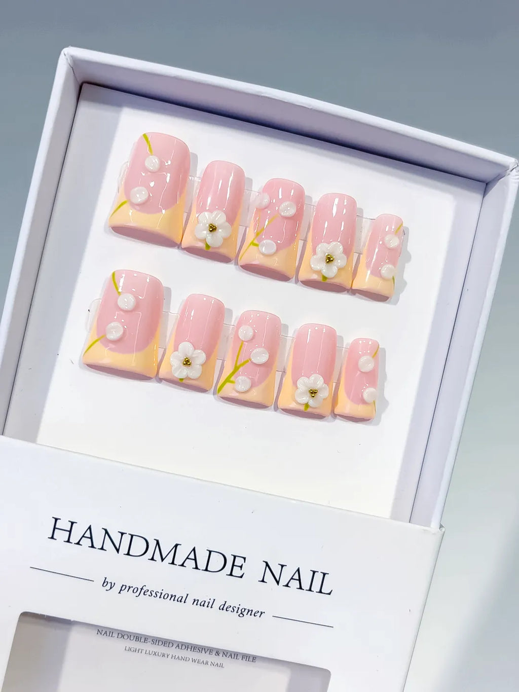 L277 - Short Pink Nude Duck French tip Flower Pearl