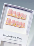 L277 - Short Pink Nude Duck French tip Flower Pearl