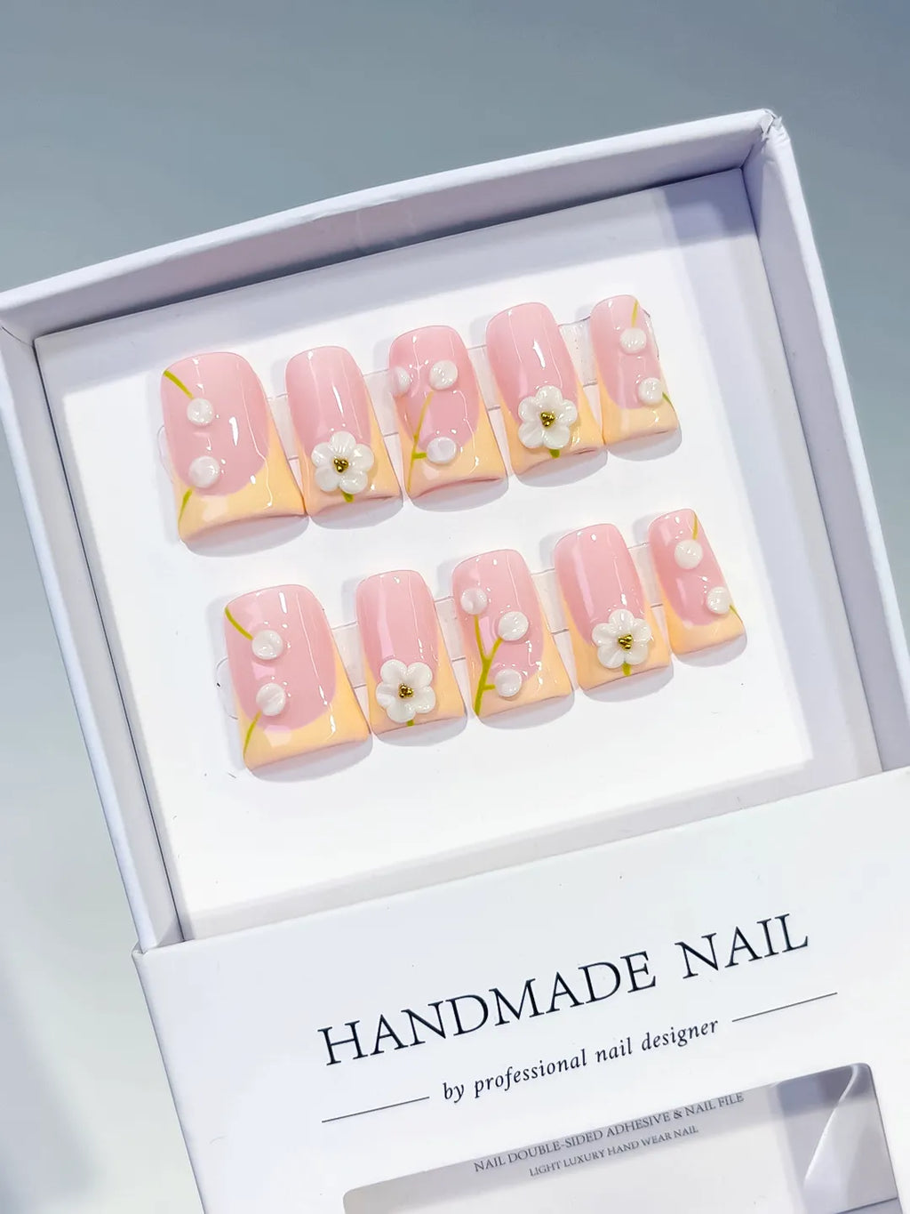 L277 - Short Pink Nude Duck French tip Flower Pearl