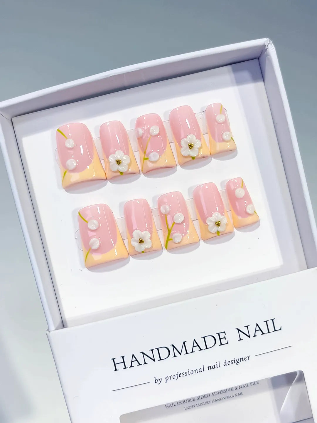 L277 - Short Pink Nude Duck French tip Flower Pearl
