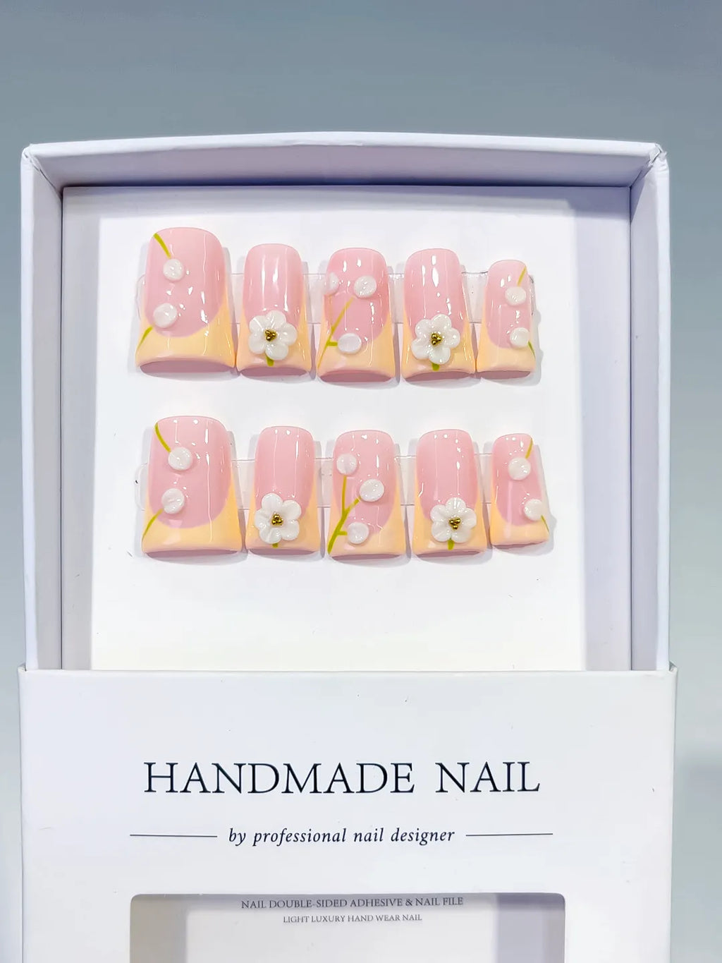 L277 - Short Pink Nude Duck French tip Flower Pearl