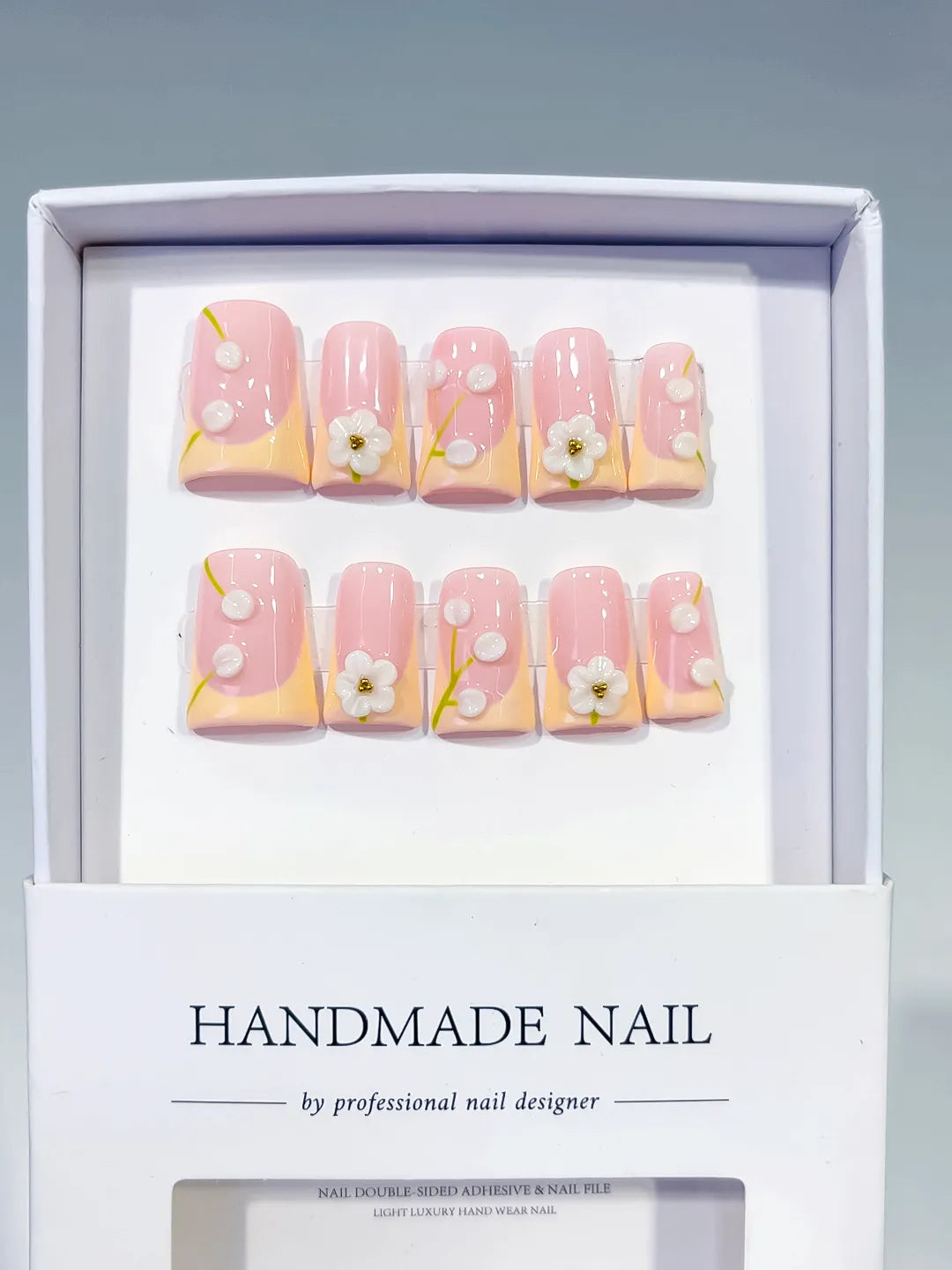 L277 - Short Pink Nude Duck French tip Flower Pearl