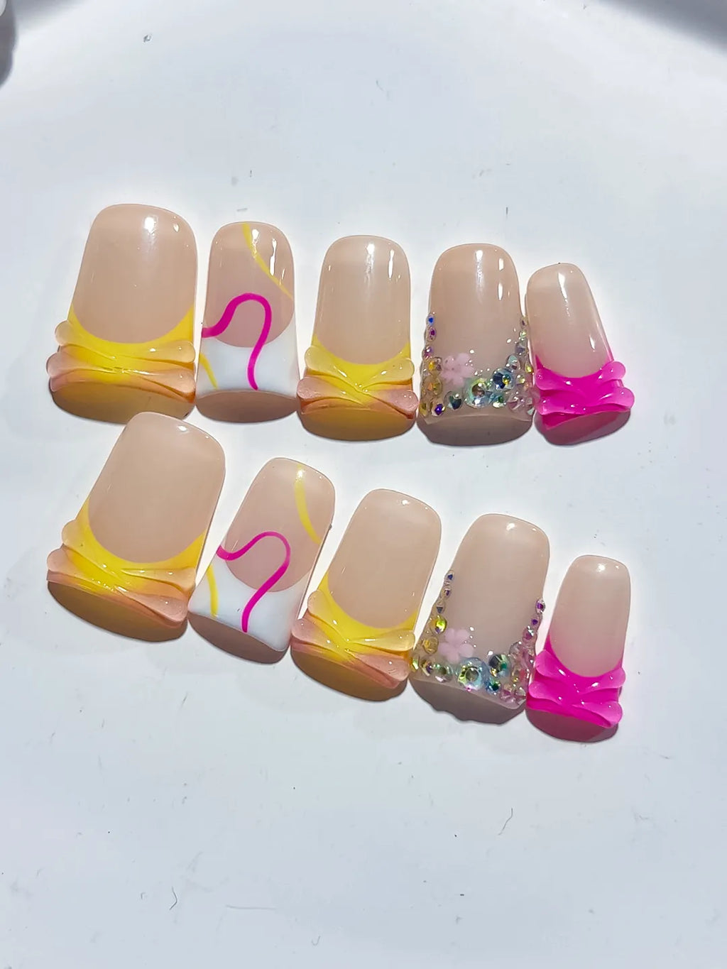 L278 - Short Nude Yellow Duck Abstract Heart Rhinestone